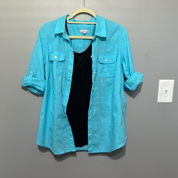 Croft & Barrow Turquoise Shirt, Roll-Tab Sleeves, Button-Up, L, 100% Cotton, EUC - Picture 6 of 8